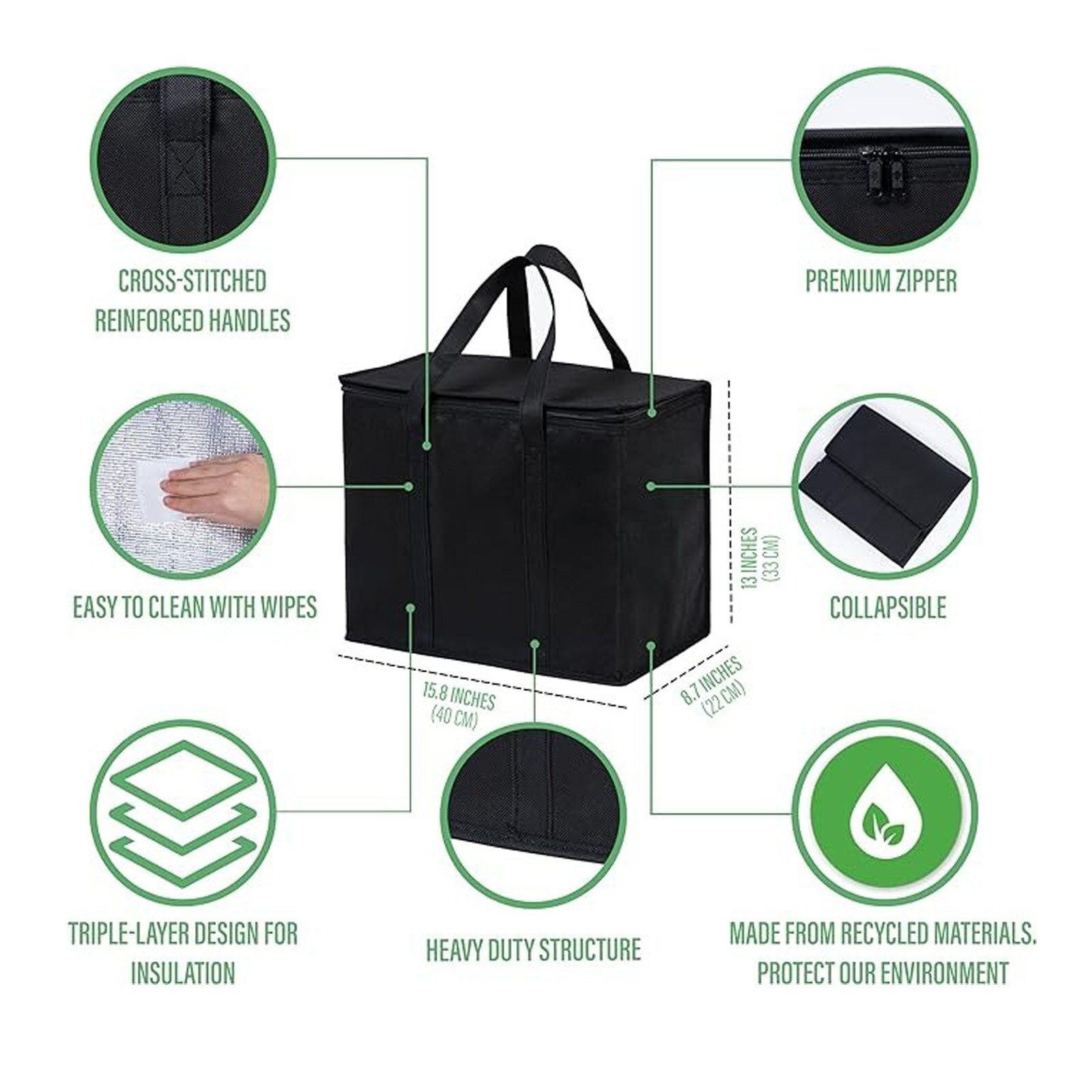 Cooler Bag and Insulated Grocery Bags for Food Delivery Collapsible Shopping Bag