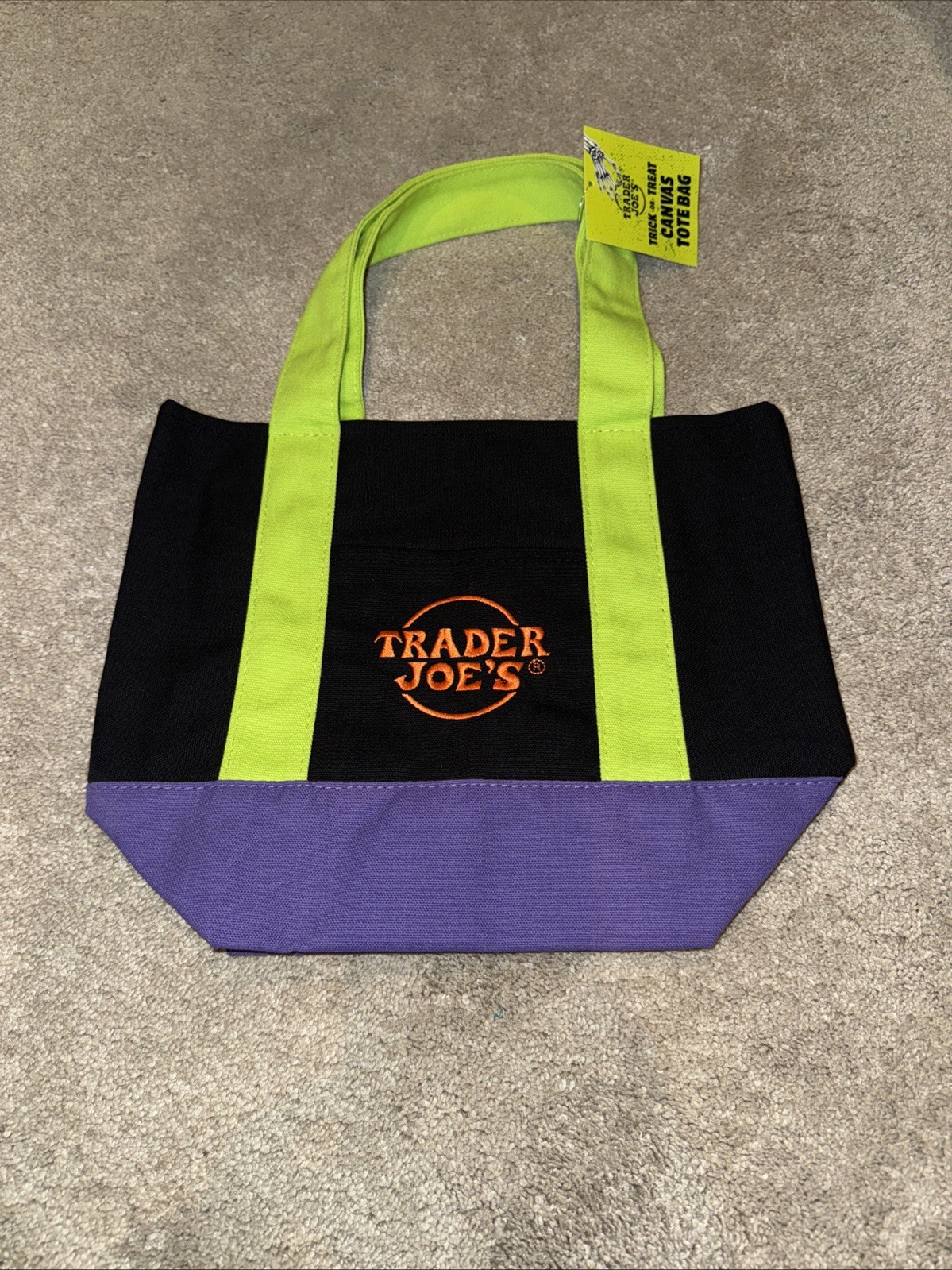 Trader Joe’s Mini Reusable Tote Bag Black Green Purple