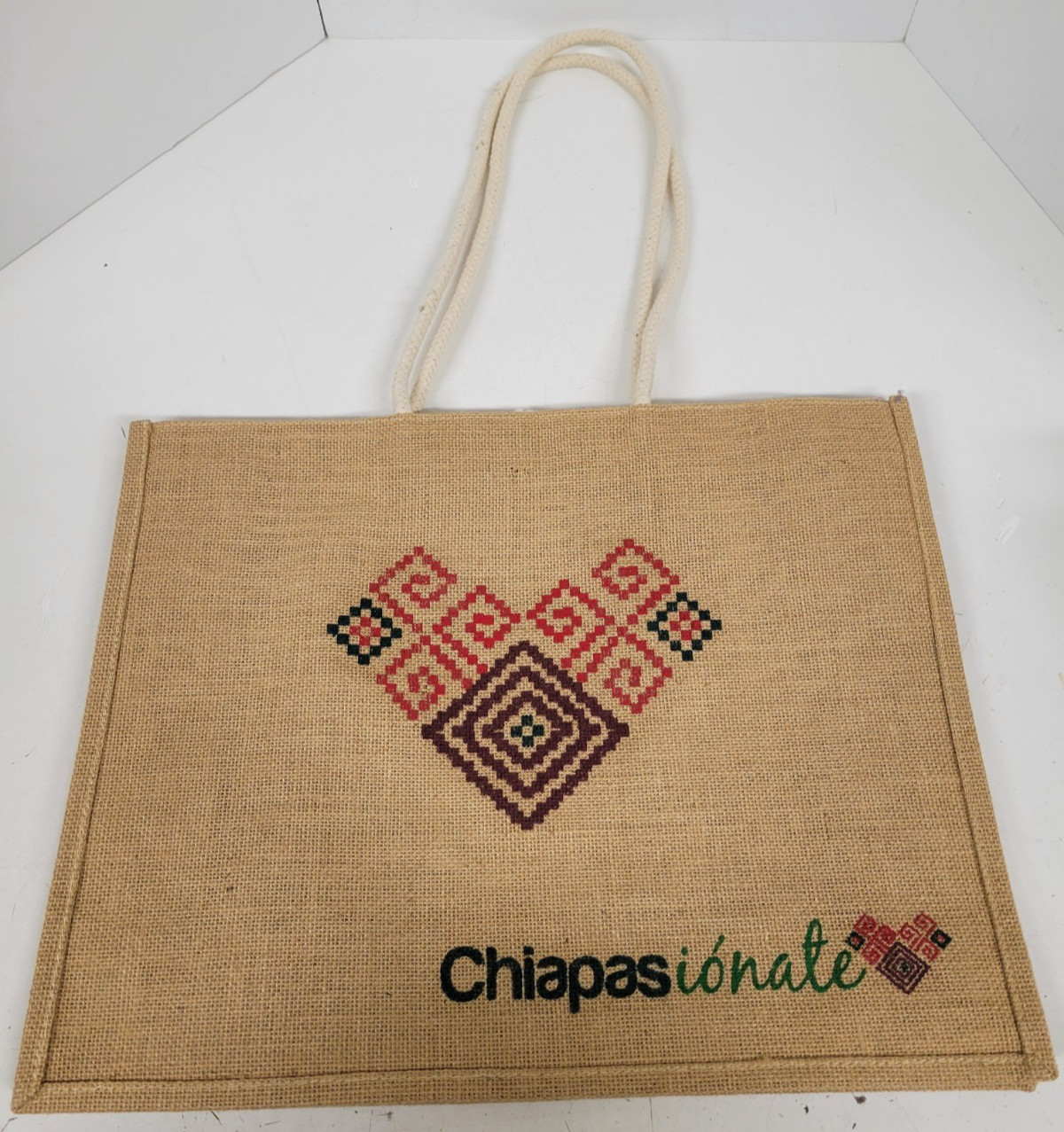 Chiapasionate Jute Burlap Tote Bag 17.5” x 13.5” x 5.5” Grocery Shopping Sack