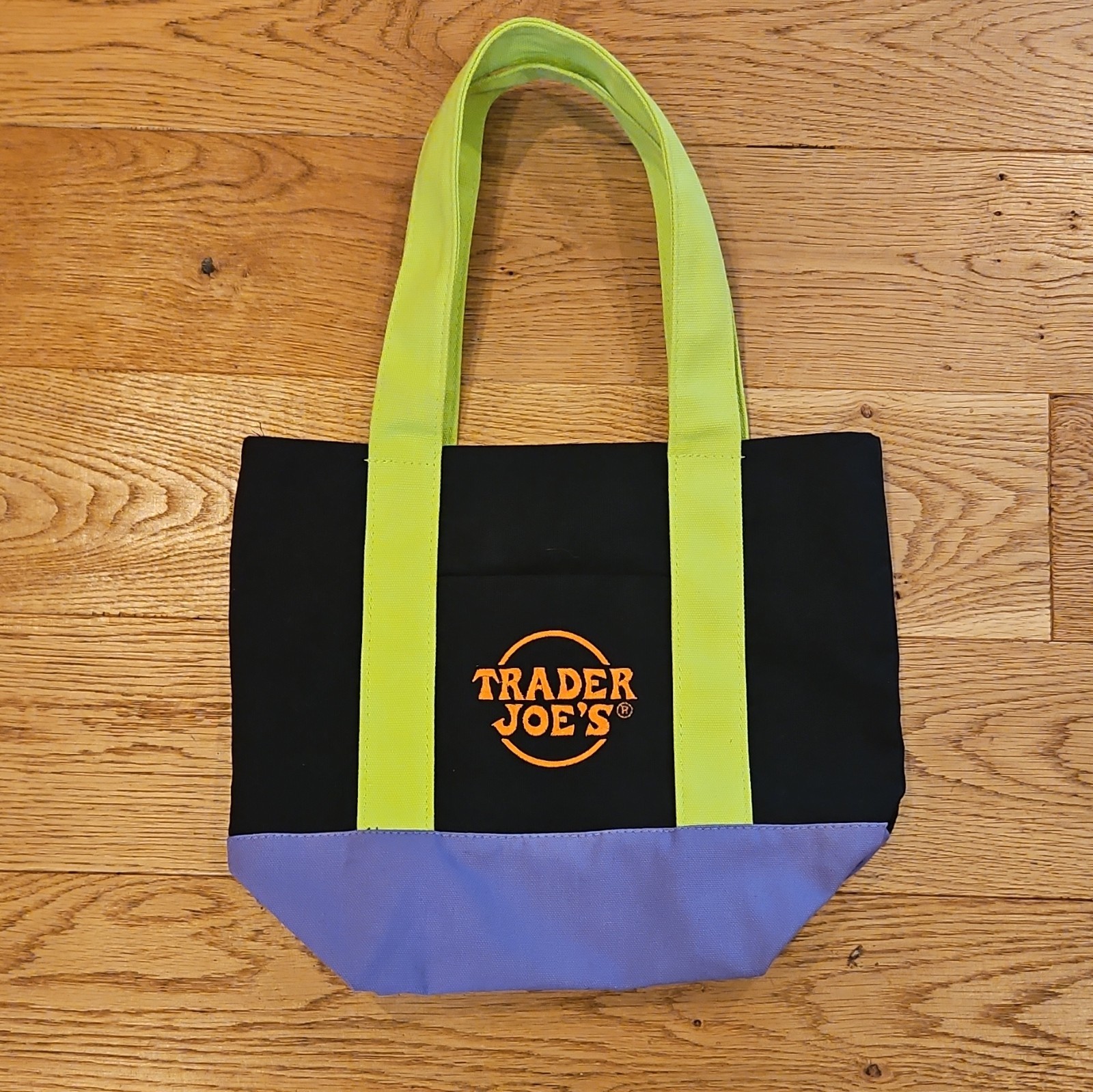 Trader Joe’s Reusable Tote Shopping Bag Colorblock Black Green Purple Orange