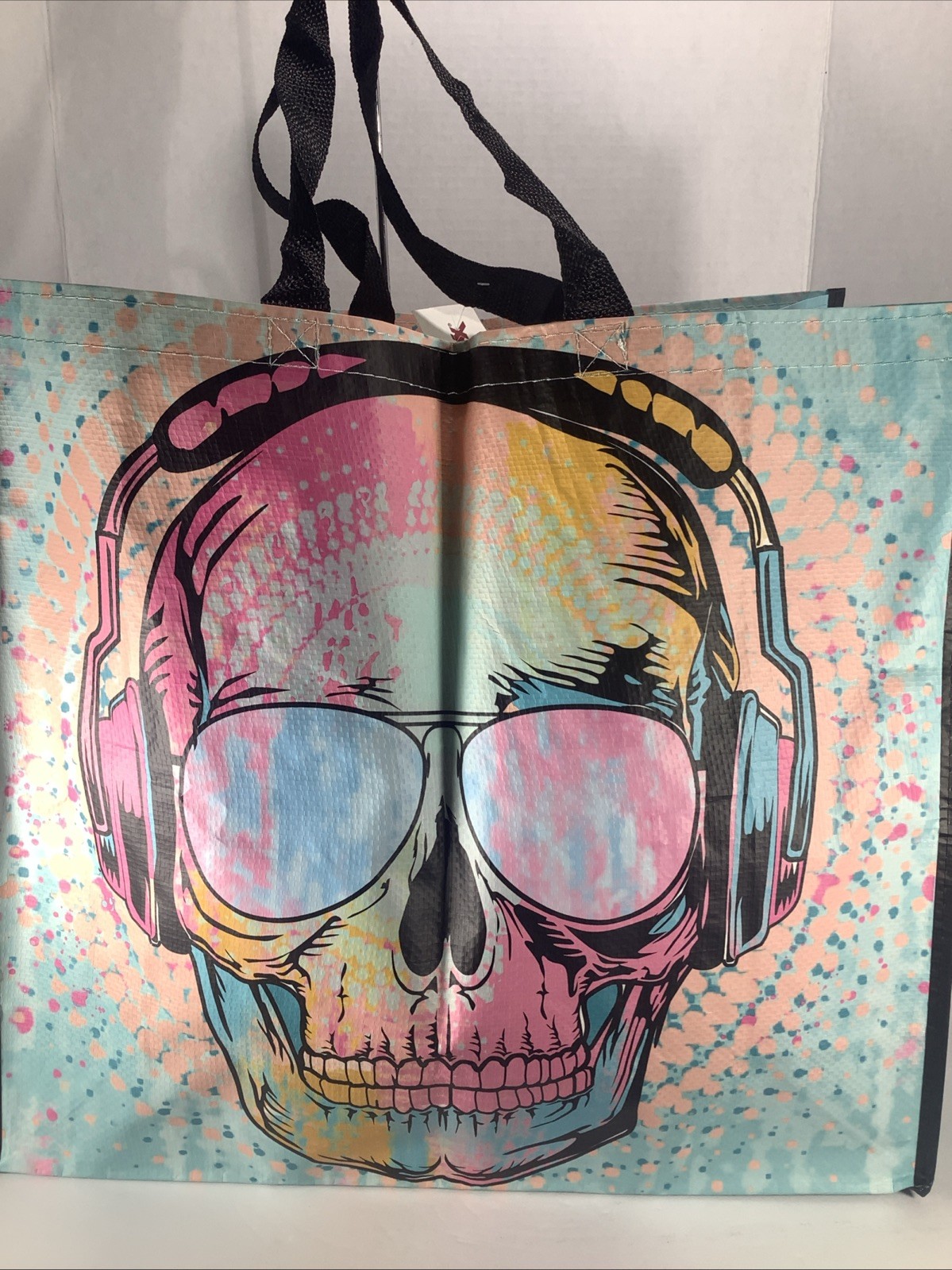 New~XL Sugar Skull w/Headphones Multi-Colored Reusable Shopping Bag -TJMax