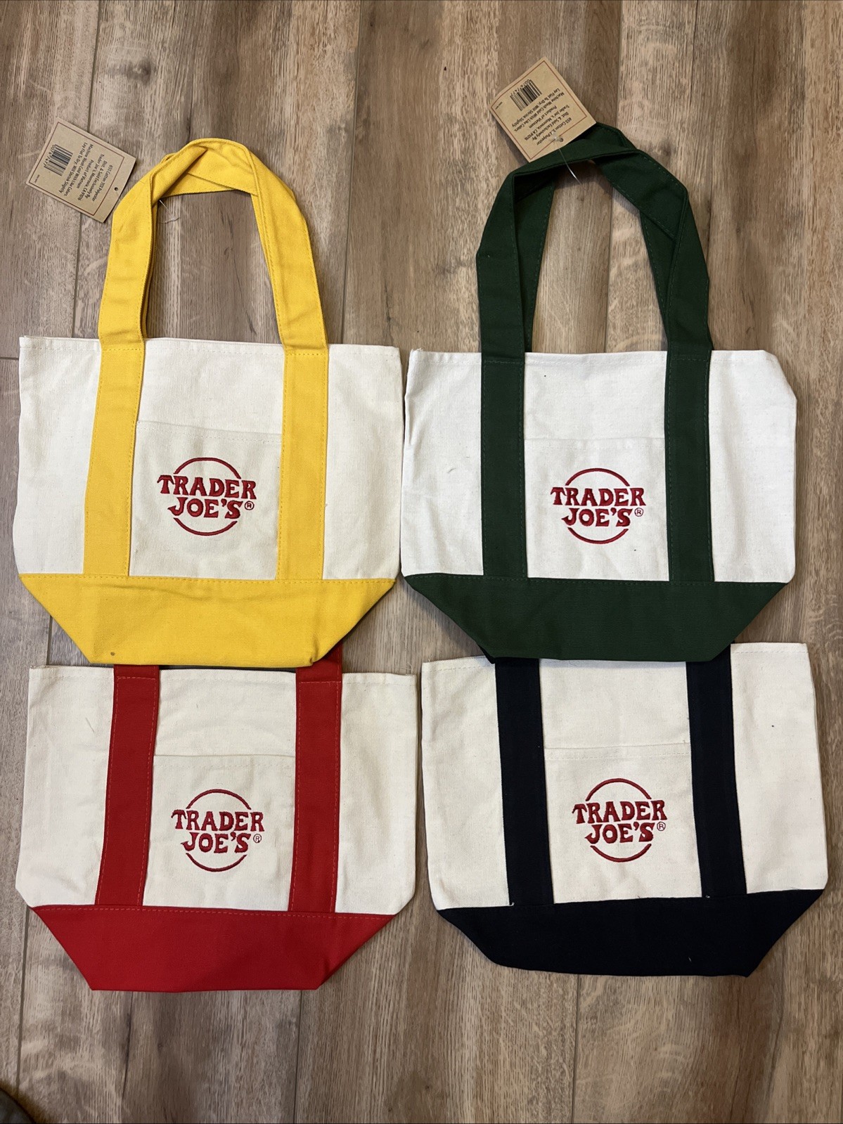 Set Of 4 Trader Joe’s Mini Canvas Tote Bags Multicolor RED, BLUE, GREEN, YELLOW