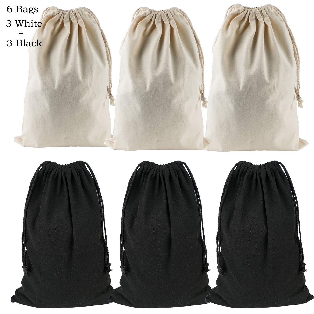 Lanyani 6 Packs Bank Coin Money Cash Bag Sacks, 12″ x Large, Natural+black
