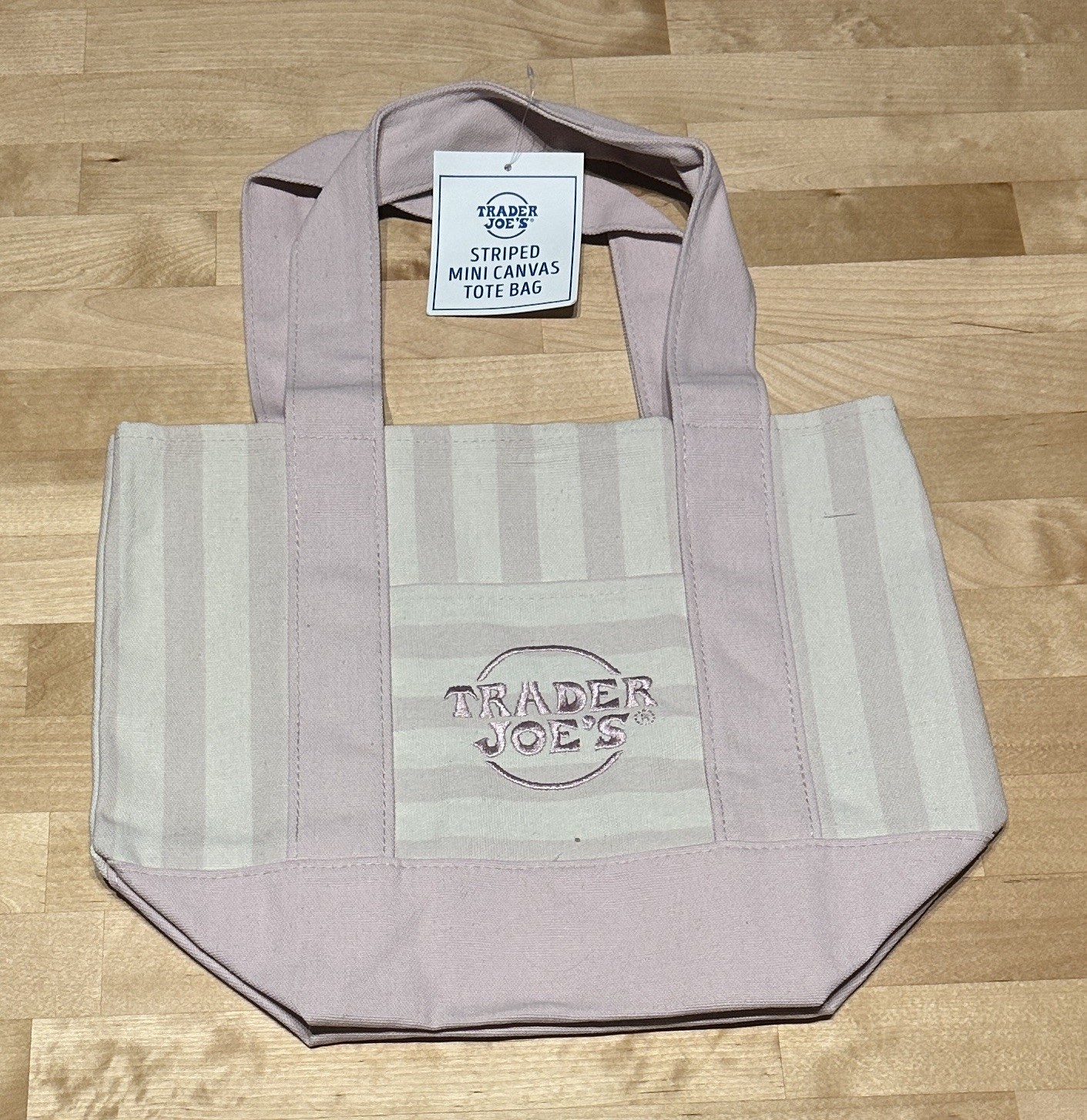 Trader Joe’s Striped Mini Canvas Tote Bag PINK 11×10 in