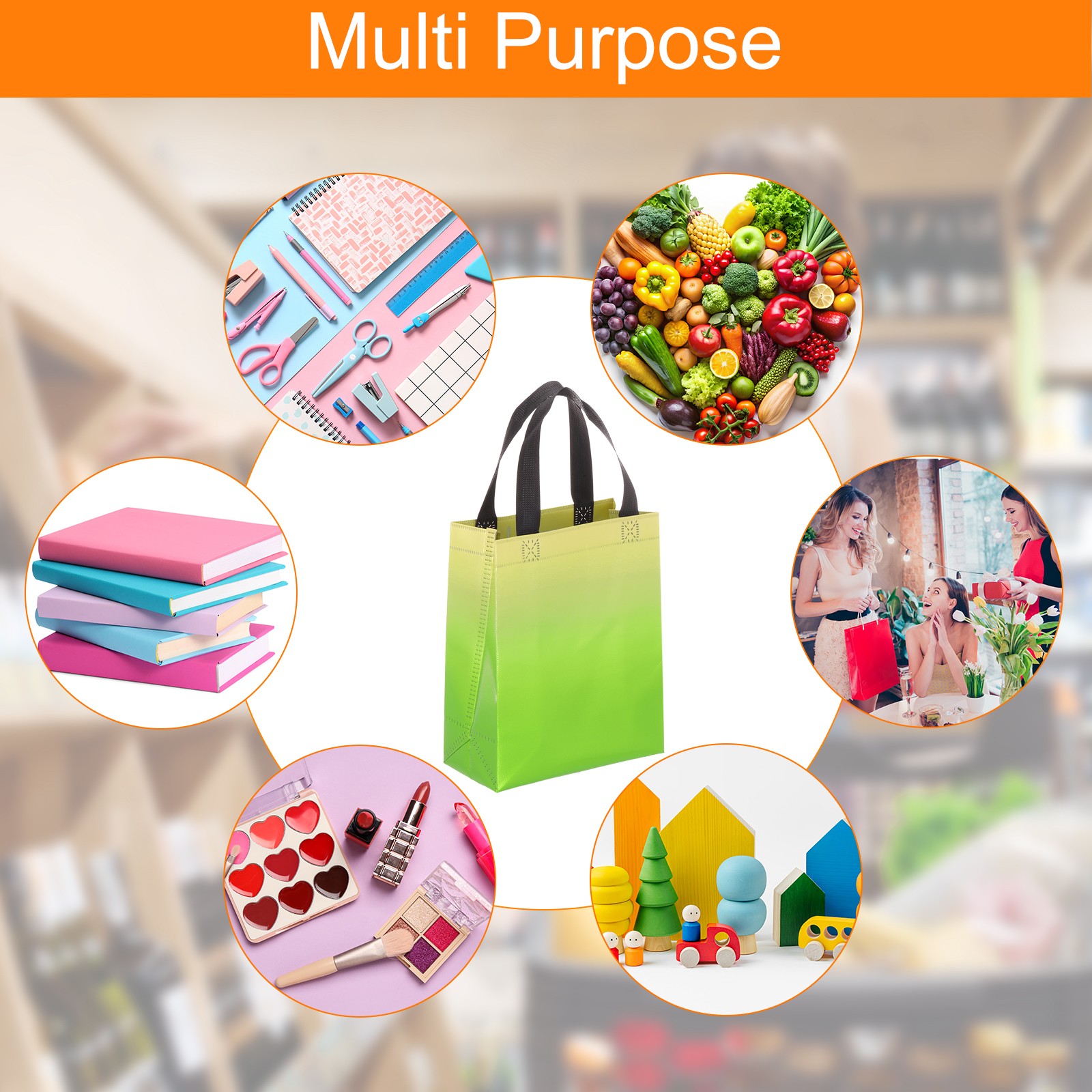 12Pcs Reusable Gift Bags with Handles 7.9 x 9.8 Inch Gradient Green