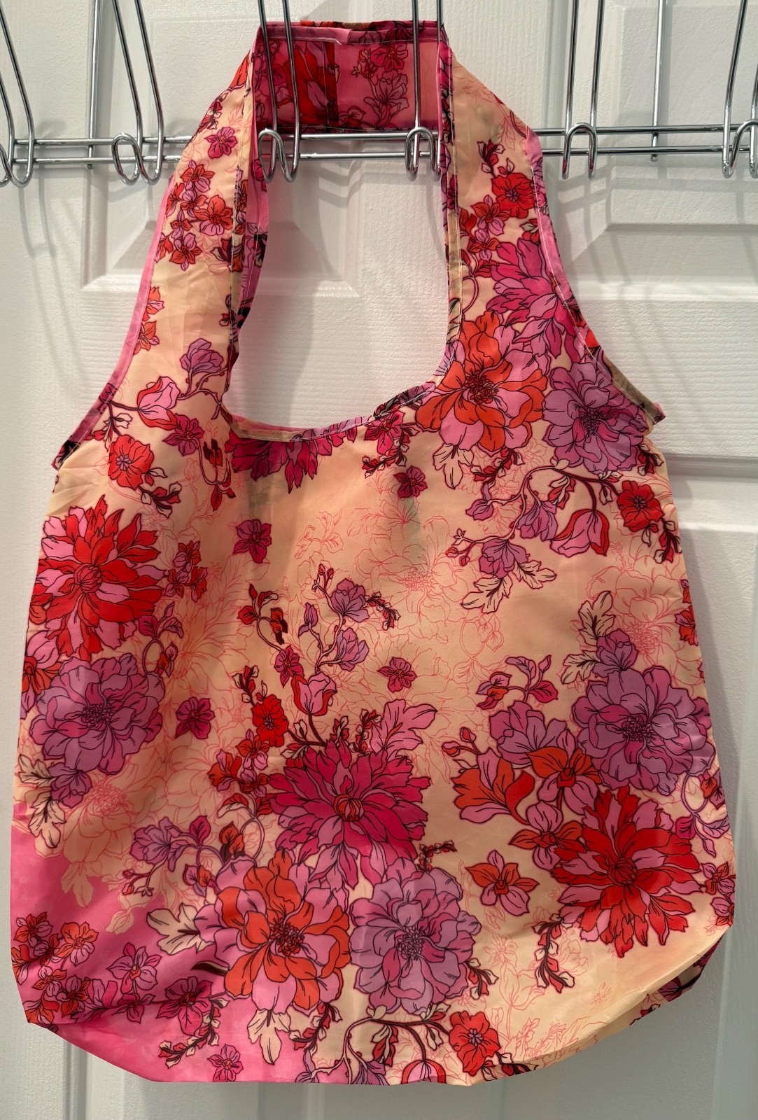 NEW JOHNNY WAS NYLON REUSABLE SHOPPING TOTE BAG LIGHTWEIGHT, PINK