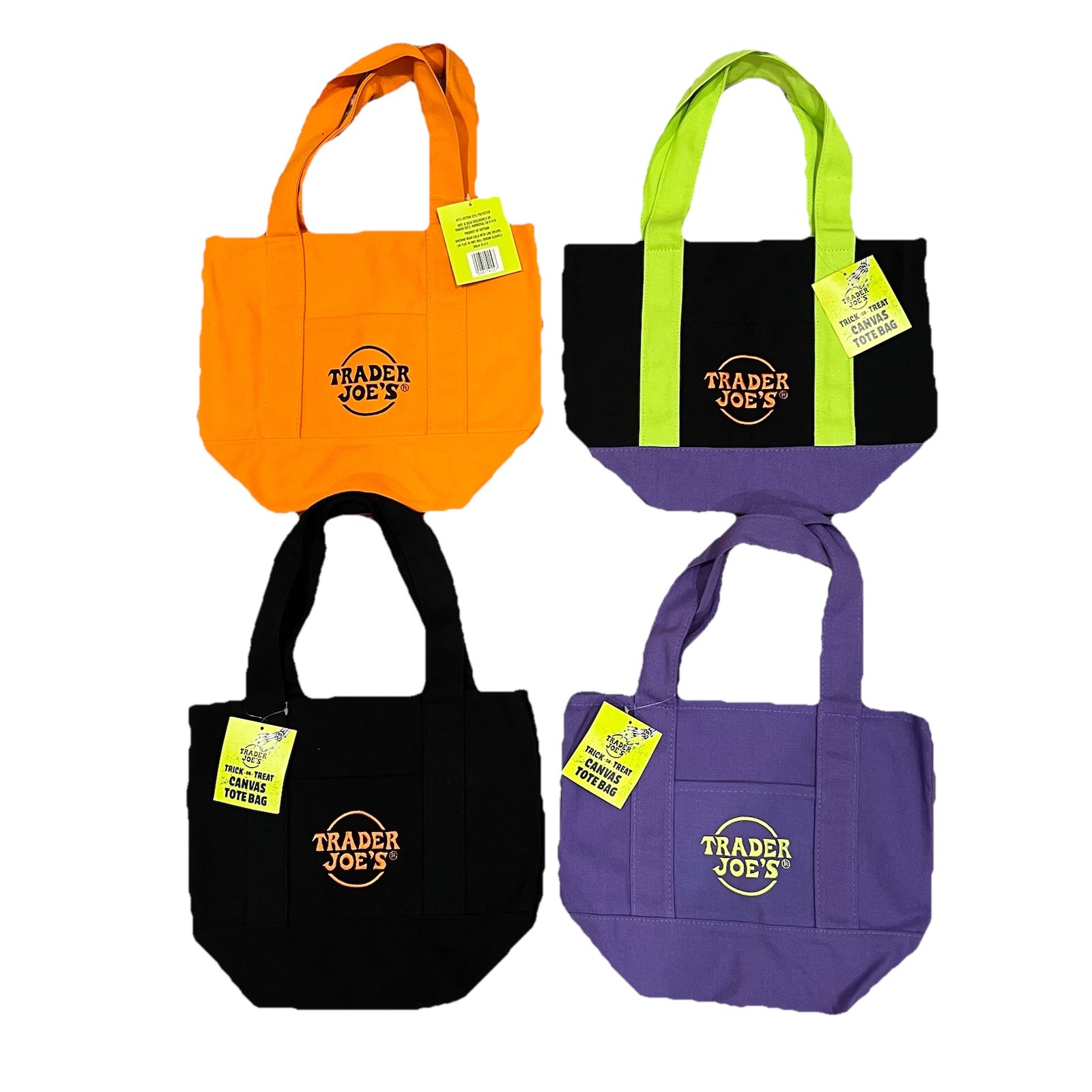 Trader Joe’s Halloween Mini Canvas Tote Bags Set of 4 Trick Or Treat 2025