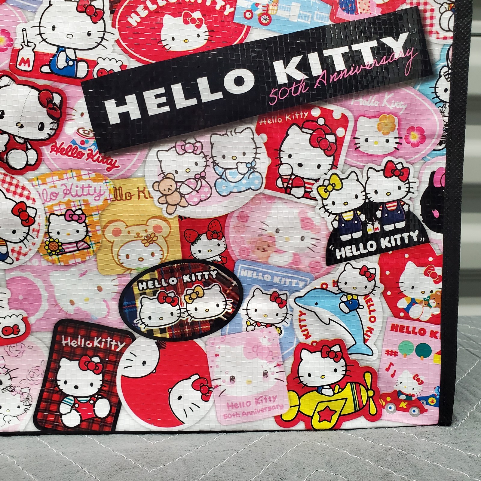 Hello Kitty 50th Anniversary Reusable Grocery Shopping Tote Bag Cute Stickerbomb