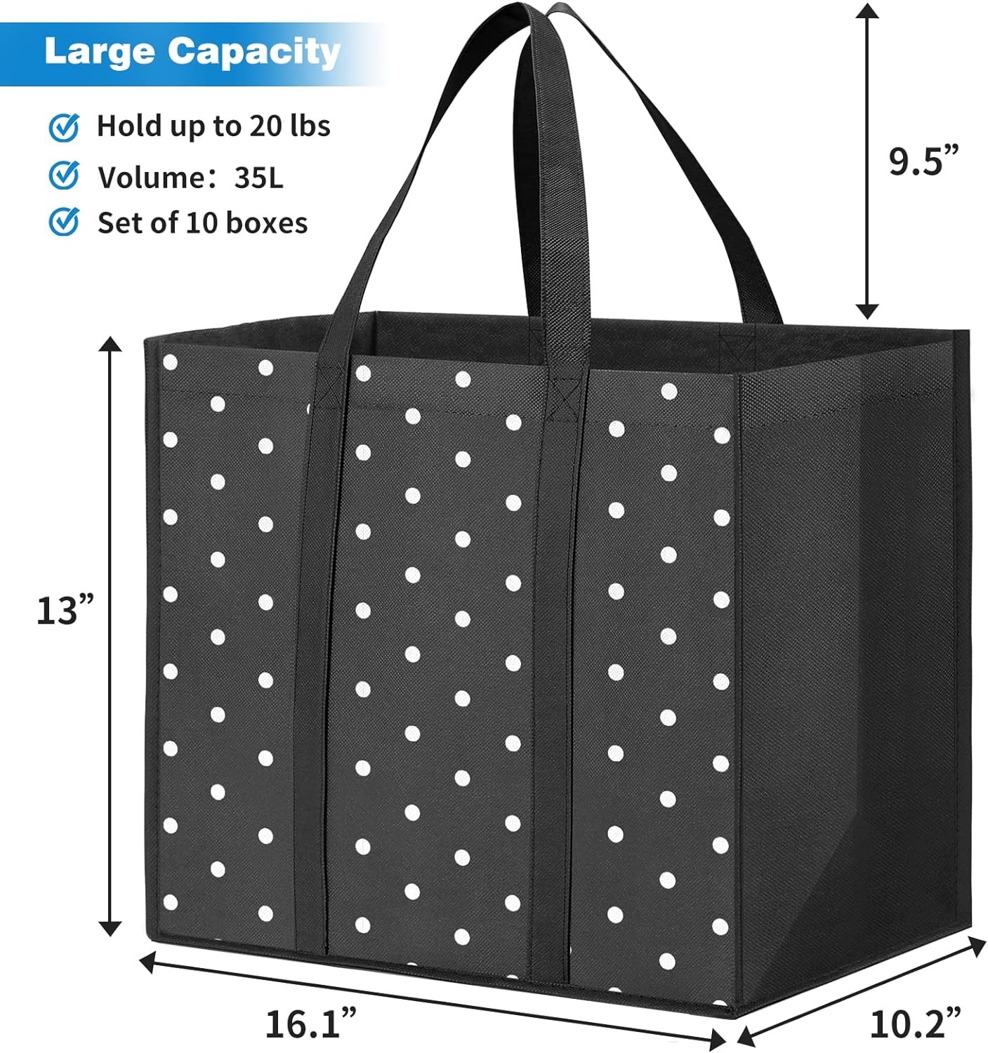 10 Pack Reusable Grocery Bags 35L Large Waterproof Heavy Duty Tote Shopping Set
