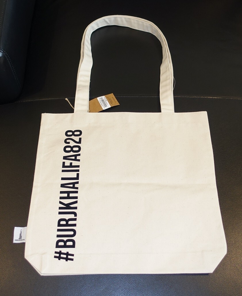 Burj Khalifa Dubai Tote Shopping Beige Small Cotton Canvas Bag 40cm x 38cm x 7cm
