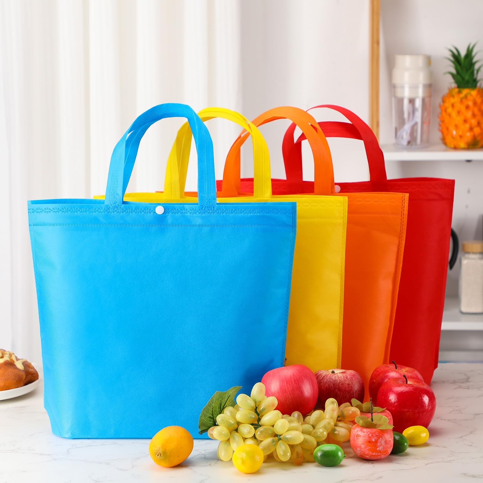 100 Pcs Reusable Grocery Bags Bulk Shopping Tote with Handle Non Woven Portab…