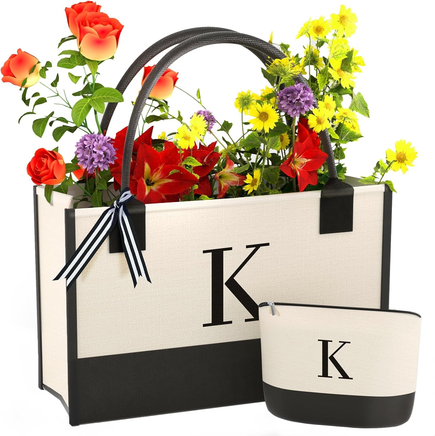 Monogrammed Canvas Tote Bag with Zipper Pockets – Ideal for Mom, Teacher,