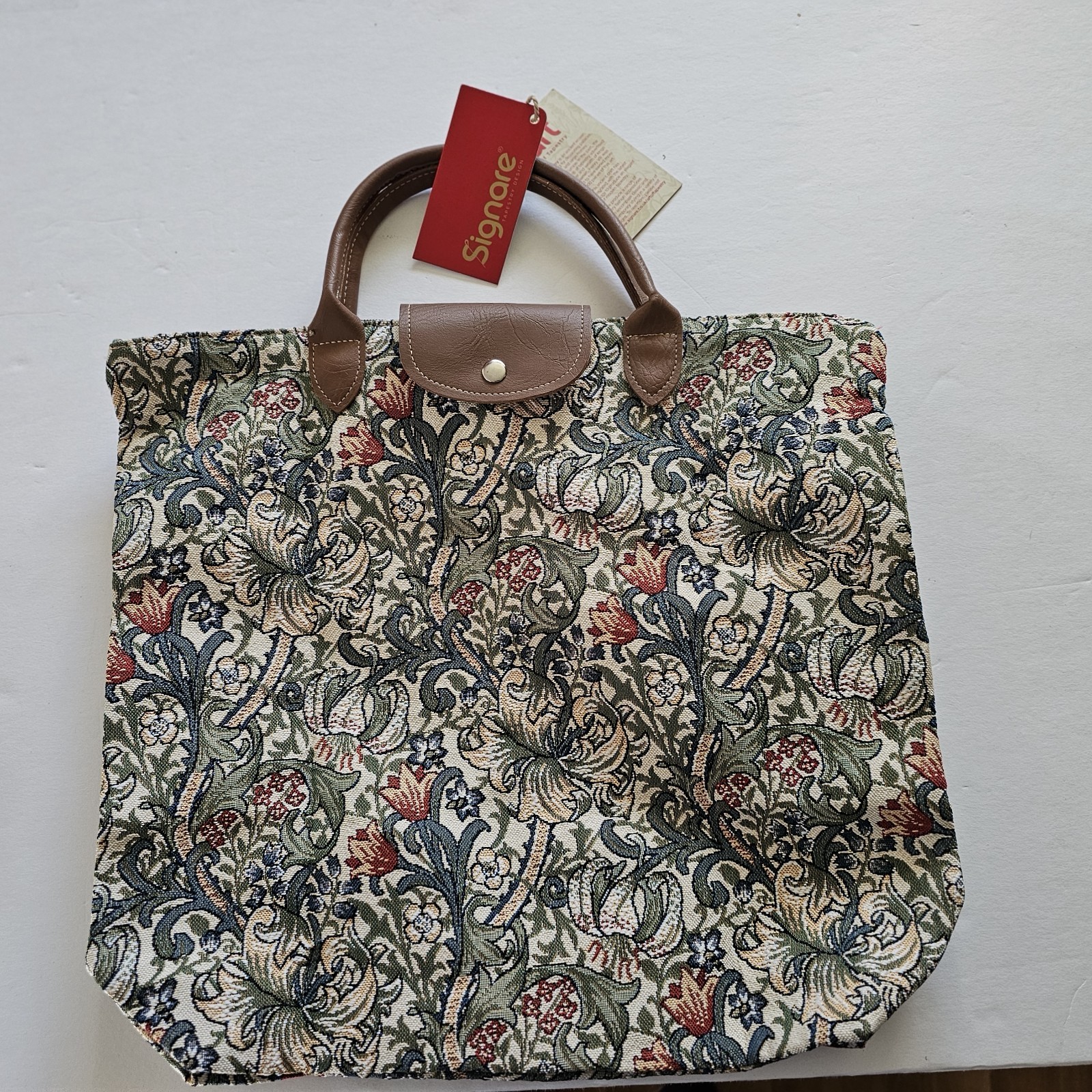 NWT- Signare Spring Flowers Foldaway- Art Of The Tapestry- Shopping Bag 15×15
