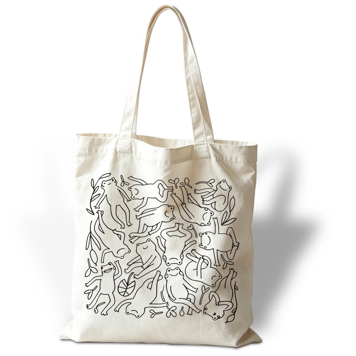 Canvas Tote Bag, Frog Illustration Print Tote Bag, Reusable Grocery Shopping …