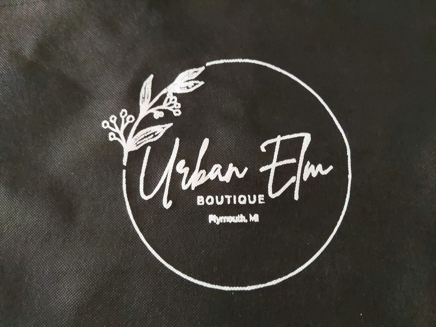 URBAN ELM BOUTIQUE TOTE BAG PLYMOUTH MI BLACK WITH LOGO