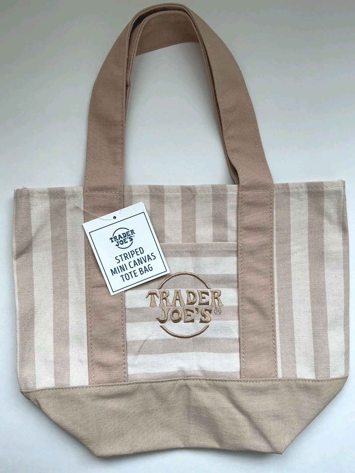 Trader Joe’s Pastel Striped Mini Canvas Tote Bag Limited 2026 in Brown