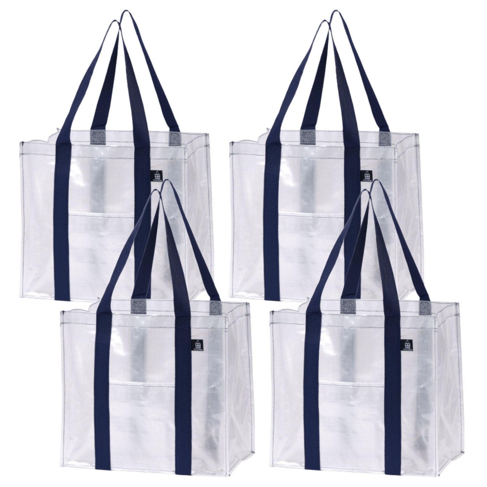 4-Pack Reusable Grocery Bags Heavy-Duty Shopping Bags with Handles Clear