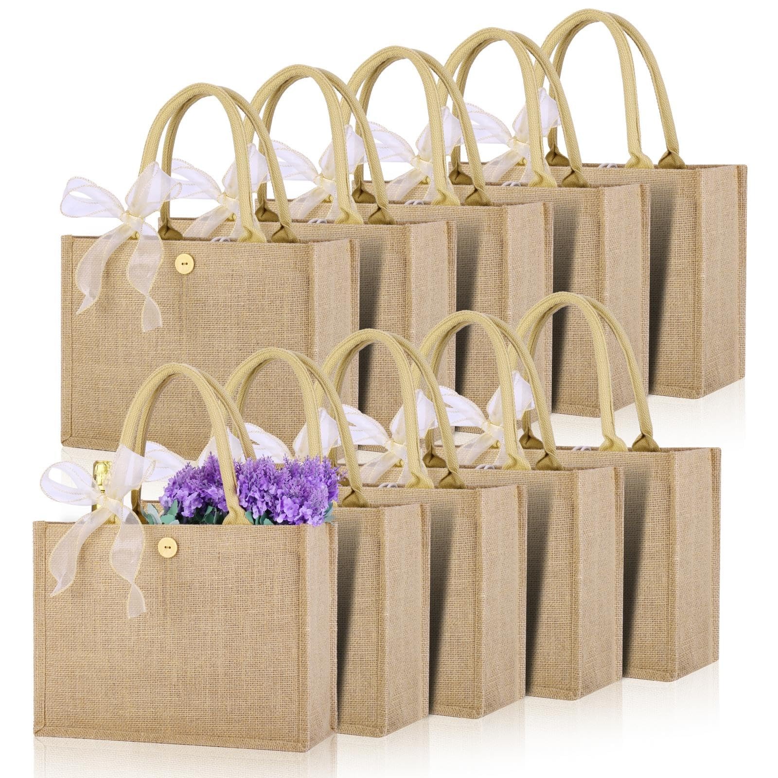 10 PCS Burlap Tote Bag Set Reusable Grocery Jute 13×9.5×4.7 Inch Waterproof