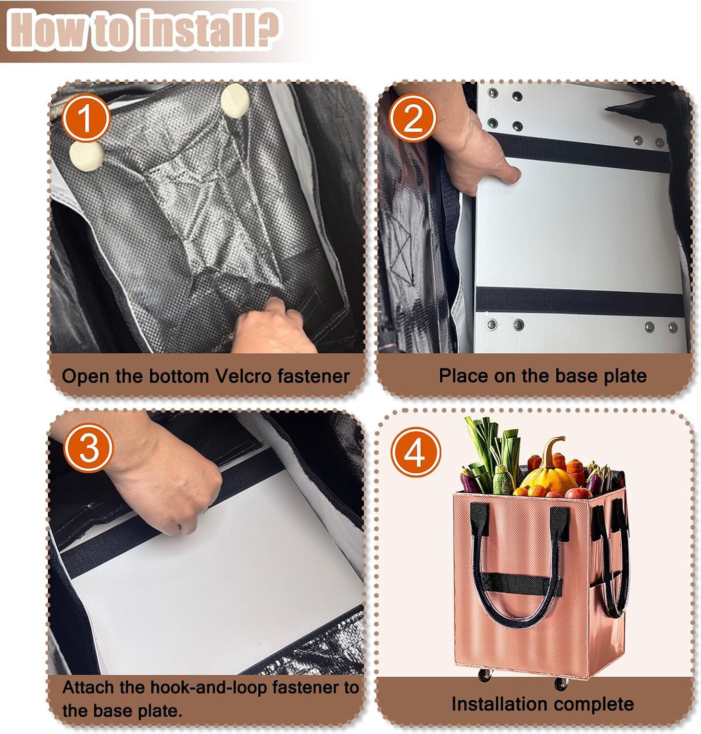 Medium Reusable Grocery Bag on Wheels Heavy Duty Rolling Shopping Tote w/ Handle