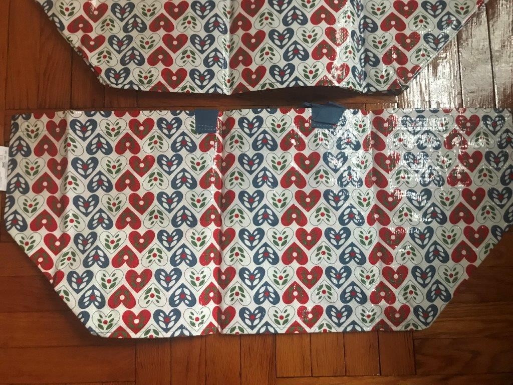 IKEA “LOT OF 2” VINTERFINT LARGE RED/BLUE HEART PATTERN 19GALLON SHOPPING BAGS