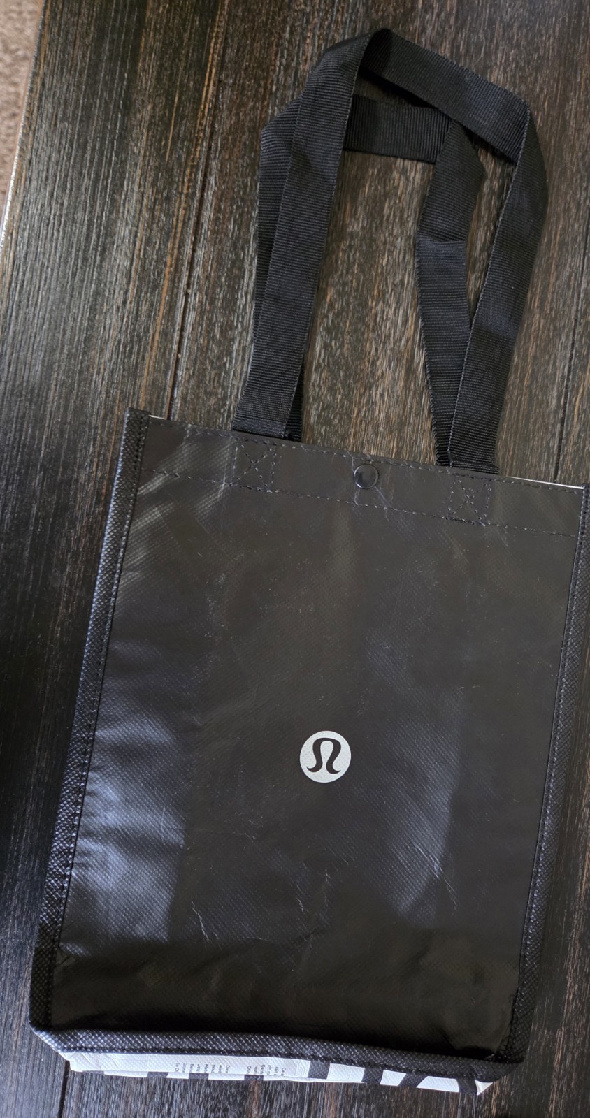 Lululemon Foldable Nylon Reusable Shopping Bag Black White Modern Solid