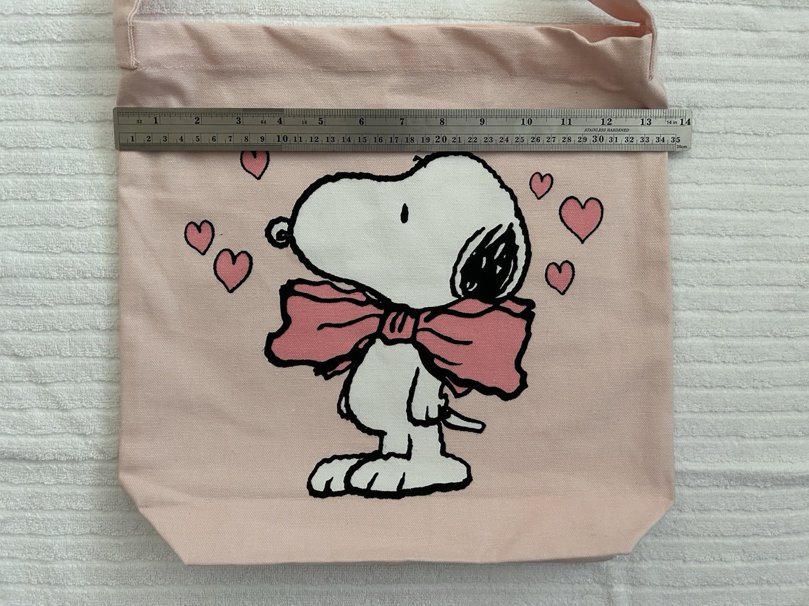 Snoopy Peanuts Valentine Canvas Tote Shoulder Bag Pink Hearts 14″ x 13″ NWT