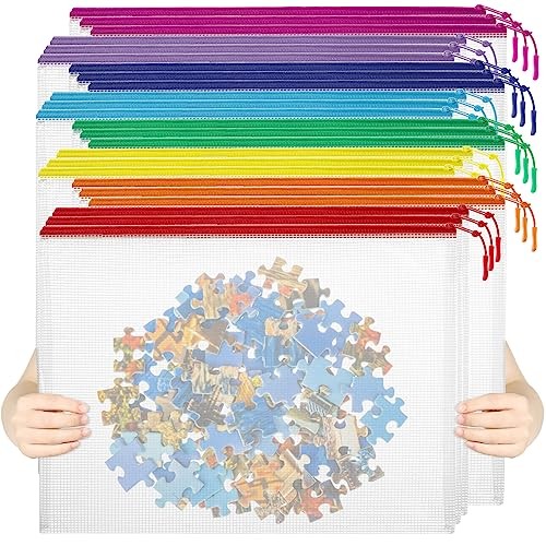 24pcs Mesh Zipper Pouch File Bags Puzzle Storage Bags 17×12 Inches A3 8 Colors