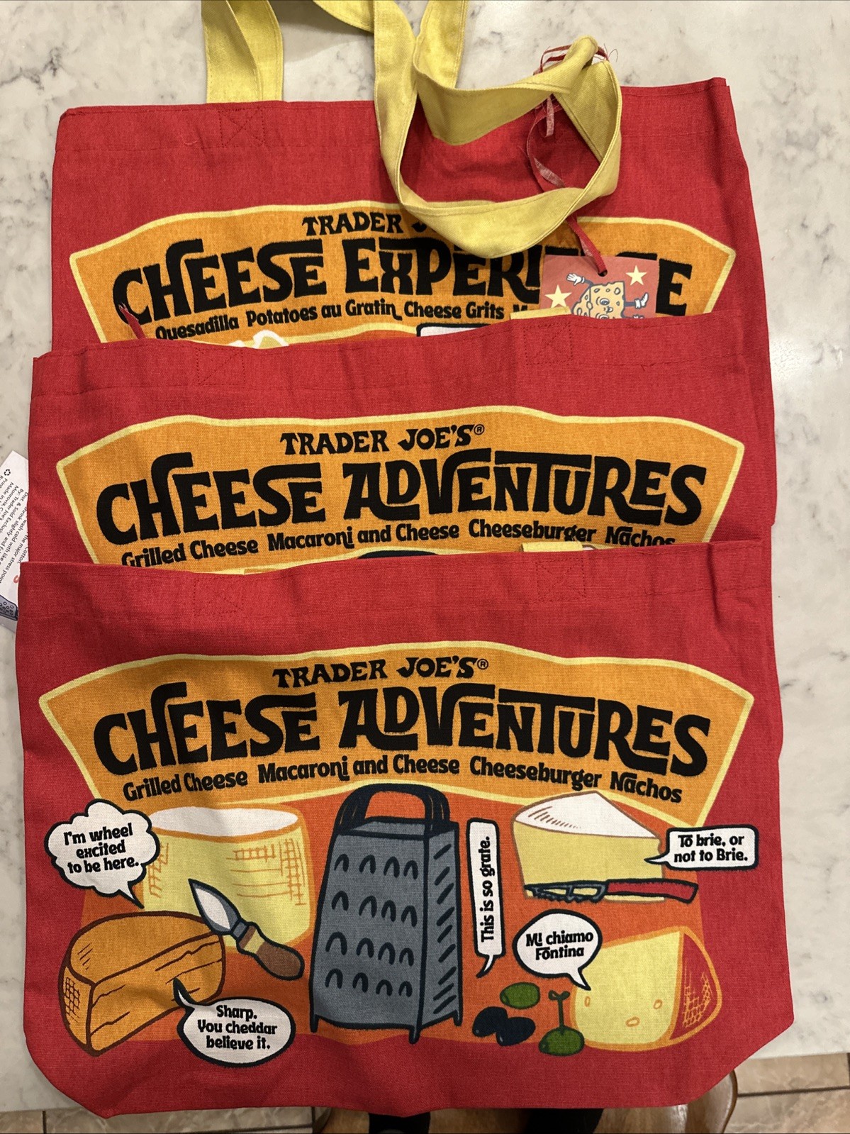 Trader Joe’s CHEESE ADVENTURES Canvas Tote Bag Shopping Grocery Washable – 3 PCS