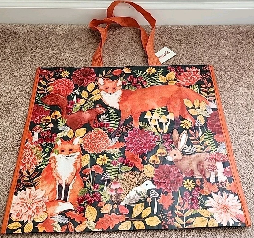 TJ MAXX Floral Forest Friends & Mushrooms – Large Reusable Shopping Tote Eco Bag