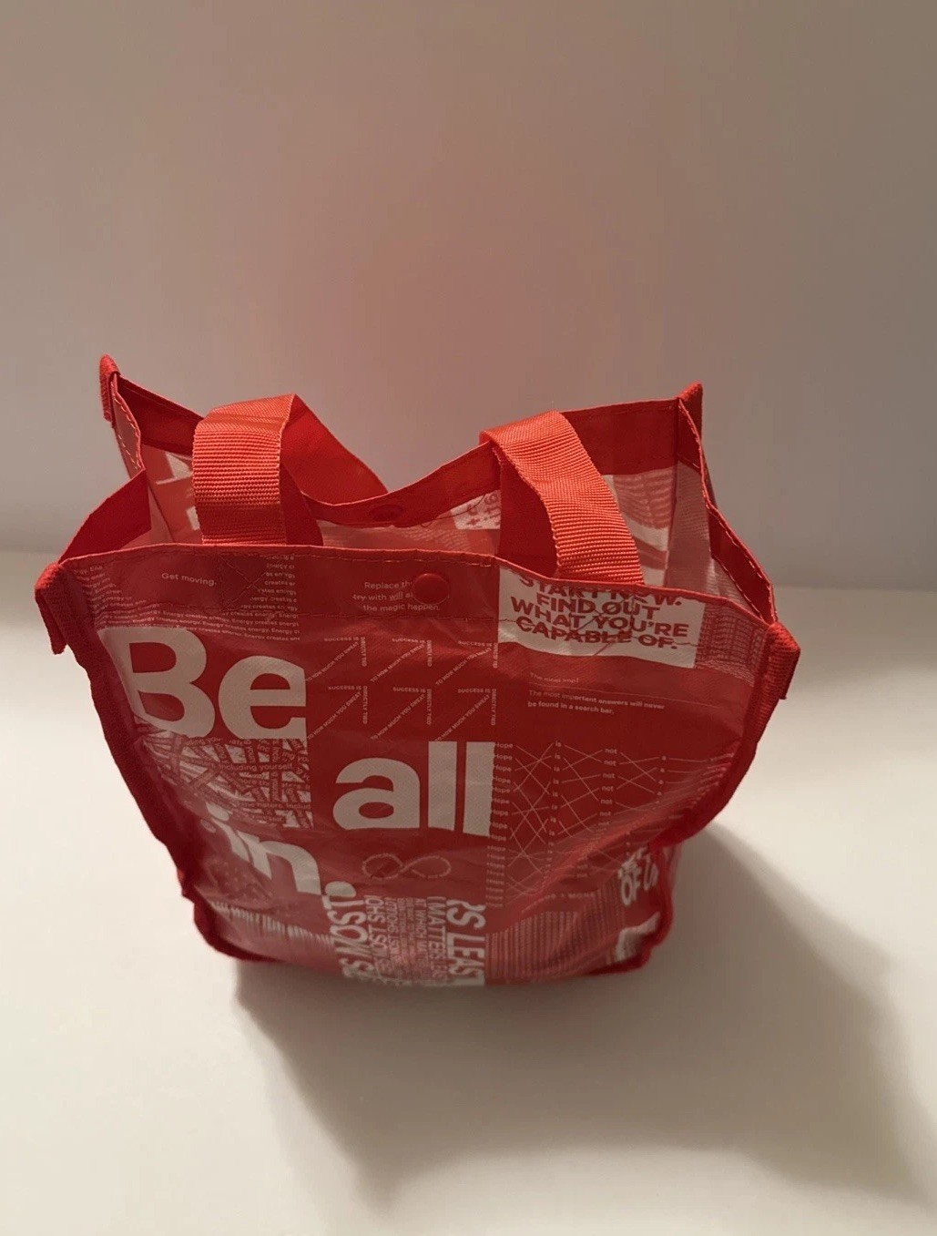 Lululemon Reusable Shopping Small Tote Bag w/ Nylon Handle -Red Black & White