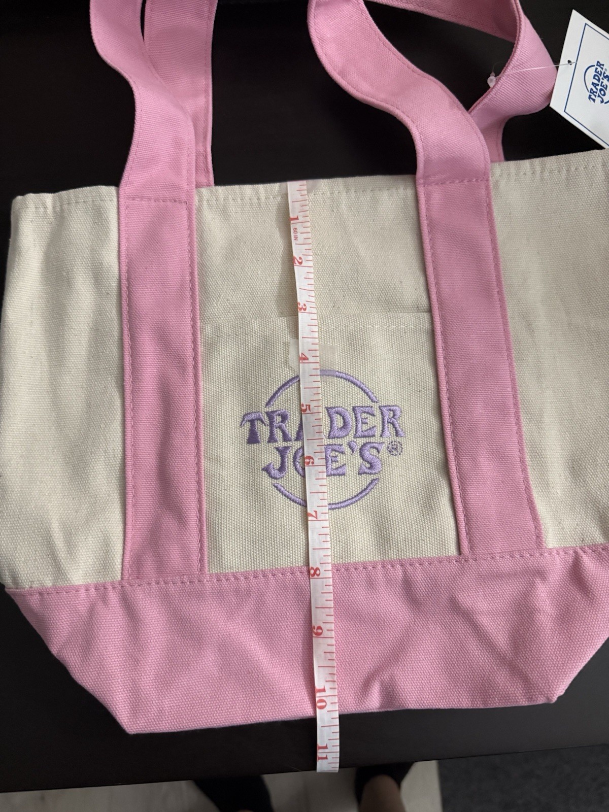 Trader Joe’s Mini Pastel Tote Bag Cotton Polyester Pink Beige Small Foldable