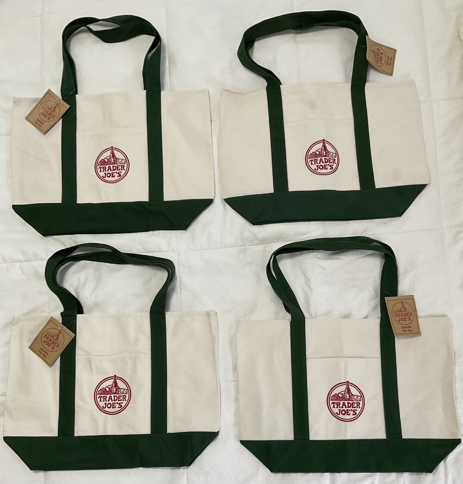 NEW, Trader Joe’s Viral Large Green Canvas Tote Bags-Lot of 4