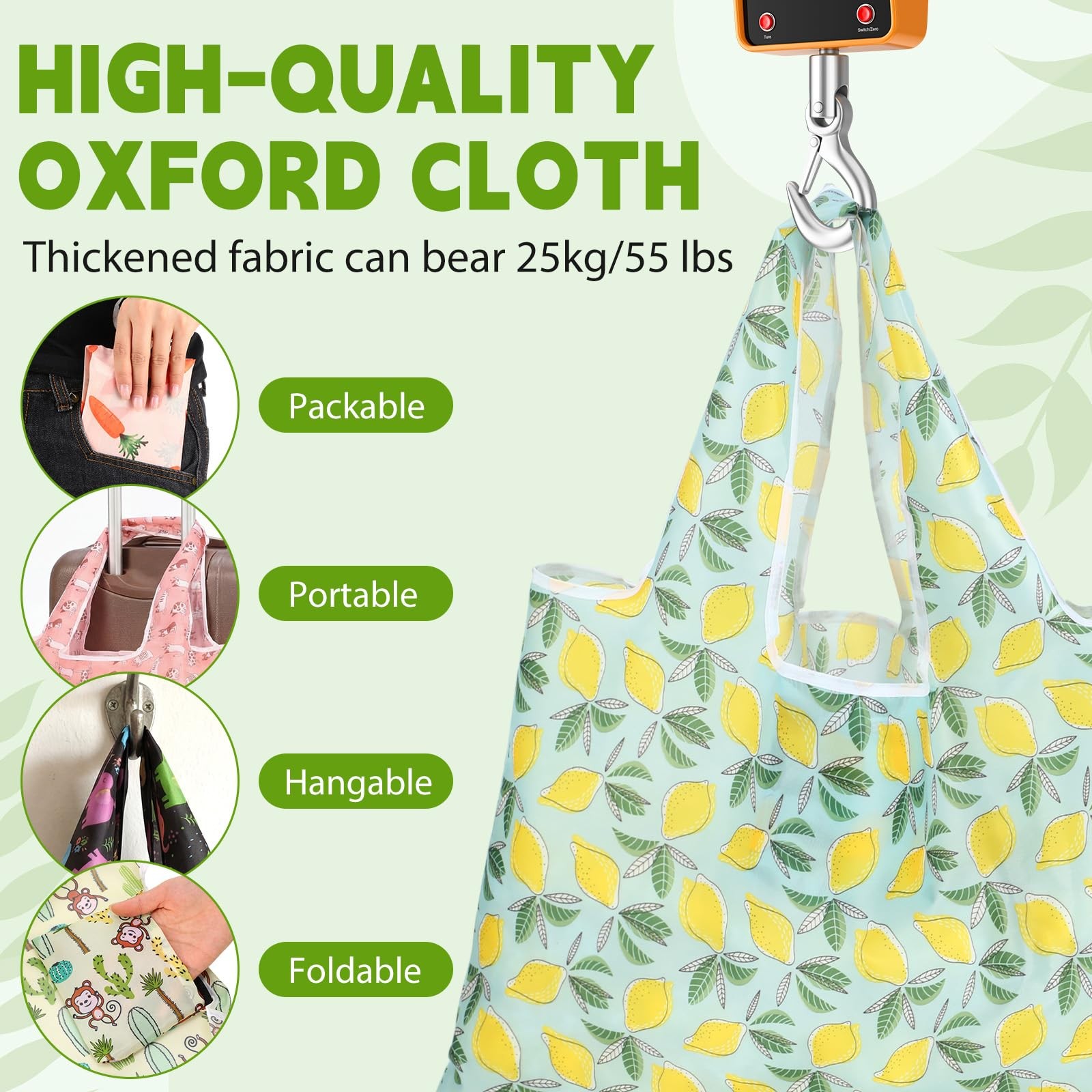 15 Pcs Extra Large 55lbs Foldable Reusable Grocery Bag 210d Large Tote Oxford…