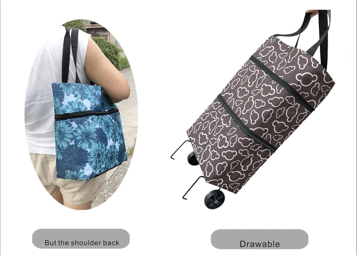 Stylish Folding Grocery Bags with Wheels – 22lbs Capacity, Multi-Purpose Storage
