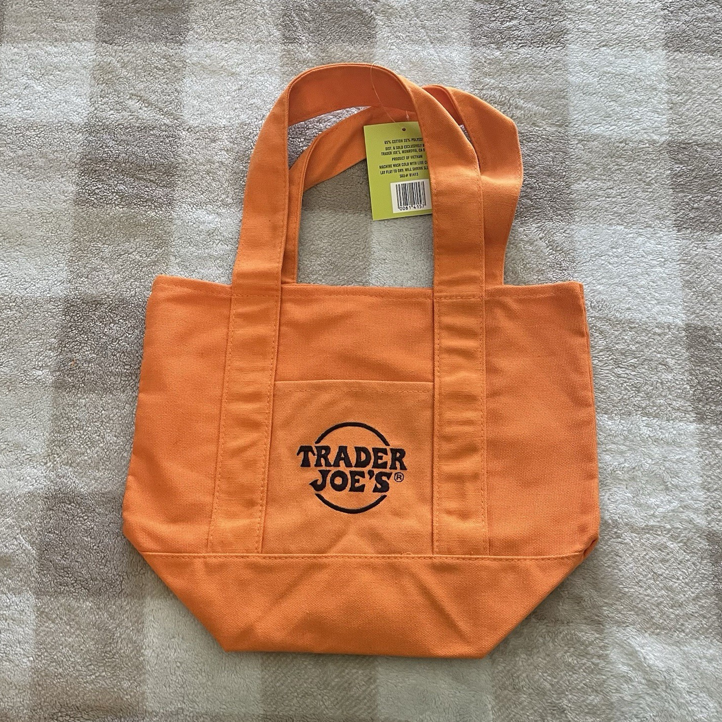Trader Joe’s Reusable Tote Shopping Bag Orange Shopping Tote 13x11x6 in