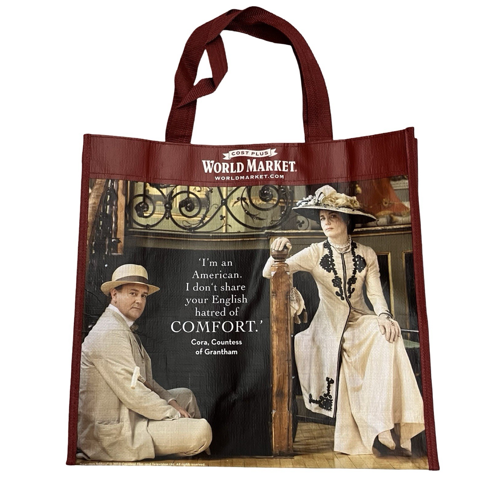 Downton Abbey Tote Bag Reusable World Market Red/Burgundy Lady Crawley Gilded