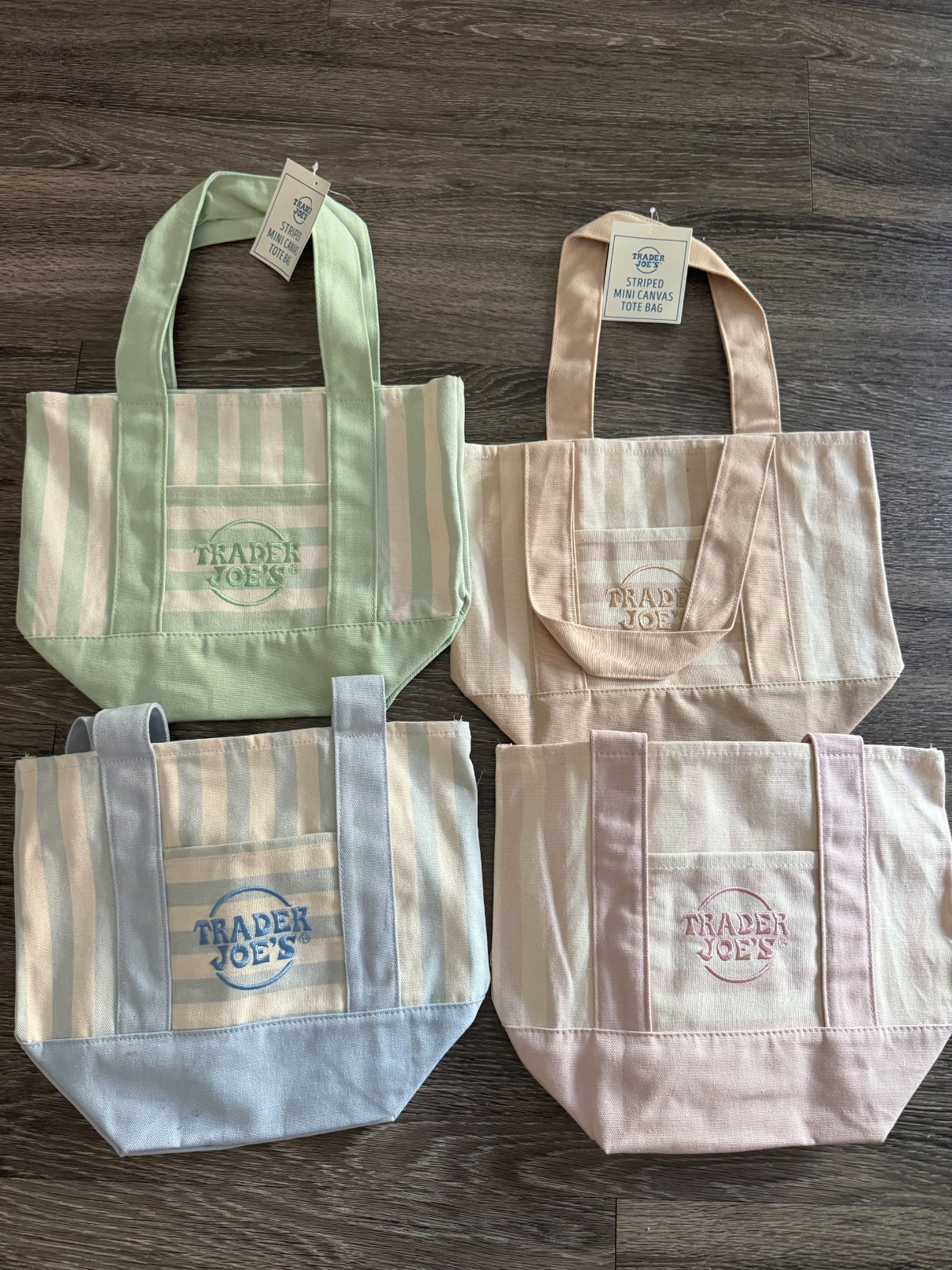 NWT Trader Joe’s Striped Canvas Mini Tote Set of 4 Summer 2026 Bags !!!!