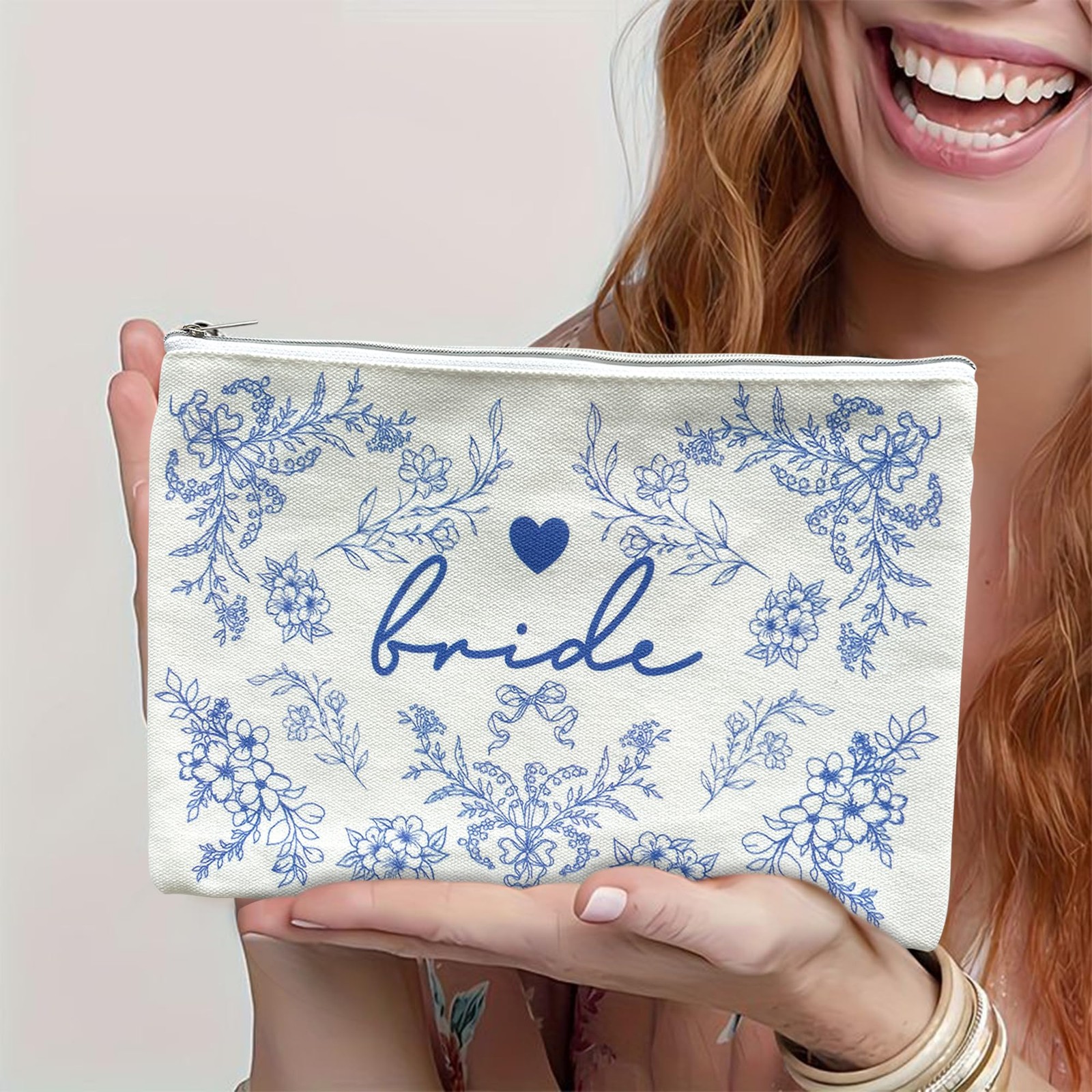 LADY&HOME Bride Makeup Bag Blue for Bridal Shower Wedding blue