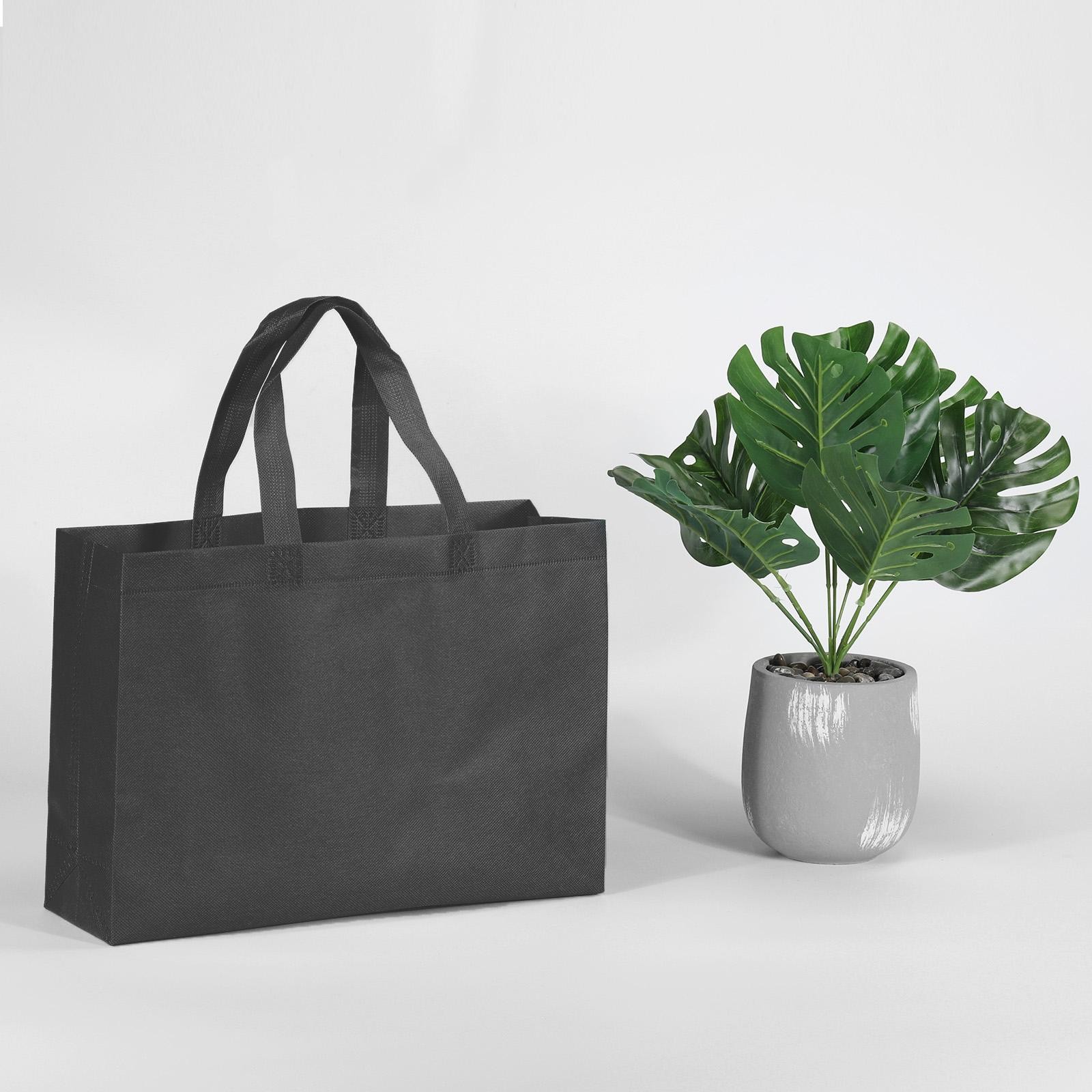 25x35cm Reusable Gift Bag, 10Pcs Horizontal Style Non-Woven, Black