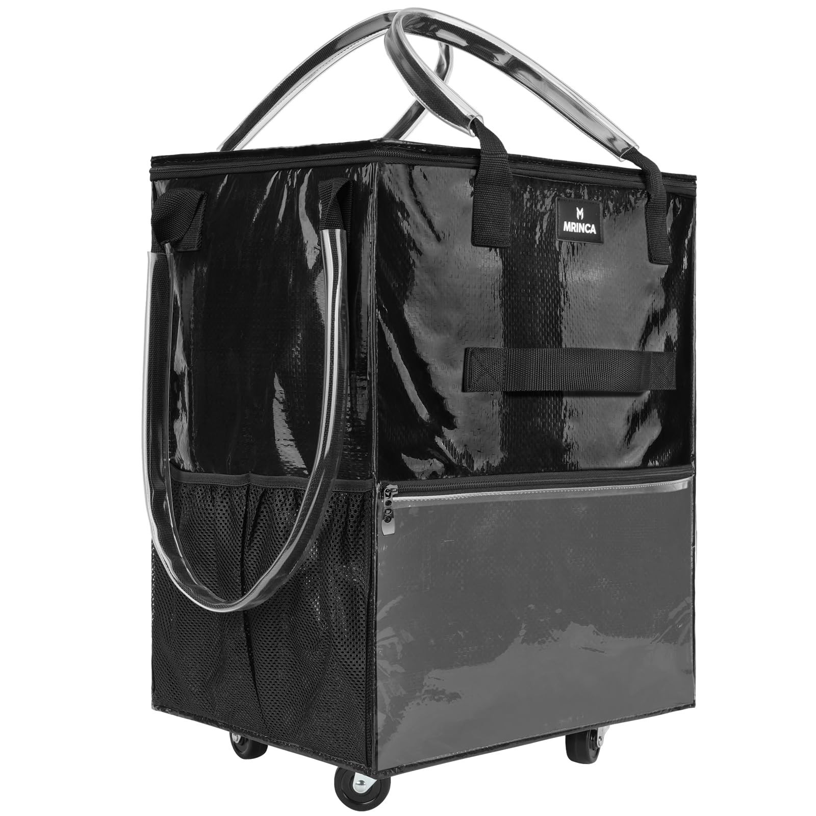 Reusable Grocery Bag On Wheels, Foldable Rolling Tote Bag, 6 Pockets, Collaps…