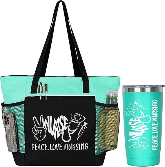 Peace, Love, Nursing. 2 Pieces – Nurse Gifts for Women Includes Zippered Tote…