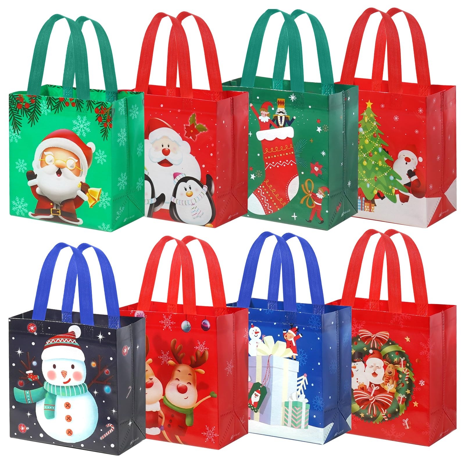 SHANGRLA Reusable Small Christmas Gift Bags 8 Count (Pack of 1), Red, Green