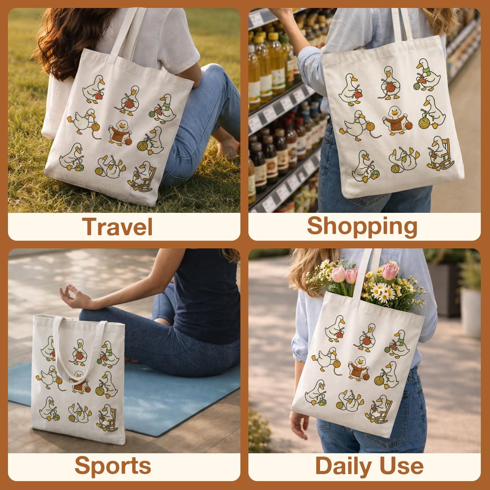 Cute Goose Crochet Canvas Tote Bag for Women, Knitting Crochet Gifts for Croc…