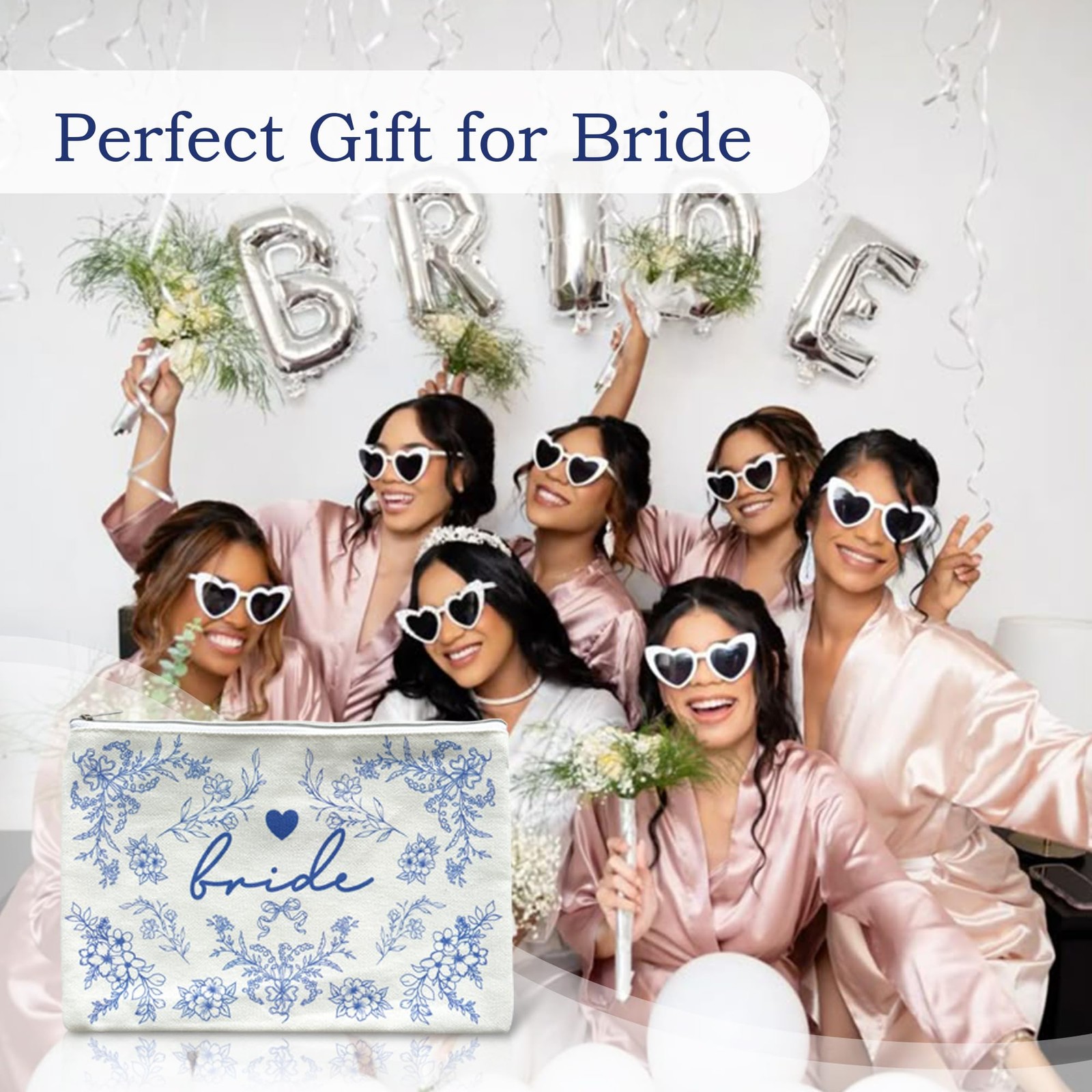 LADY&HOME Bride Makeup Bag Blue for Bridal Shower Wedding blue