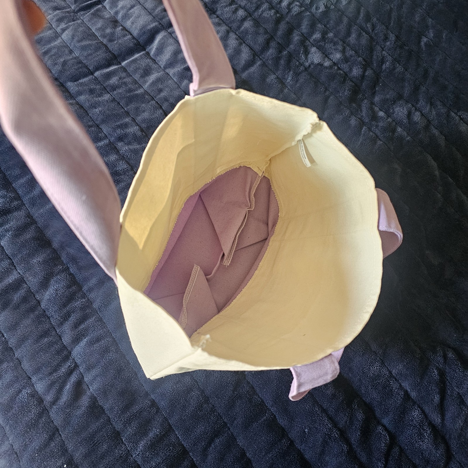Trader Joe’s Mini Pastel Canvas Tote Bag, Cream / Light Purple Grocery Getter