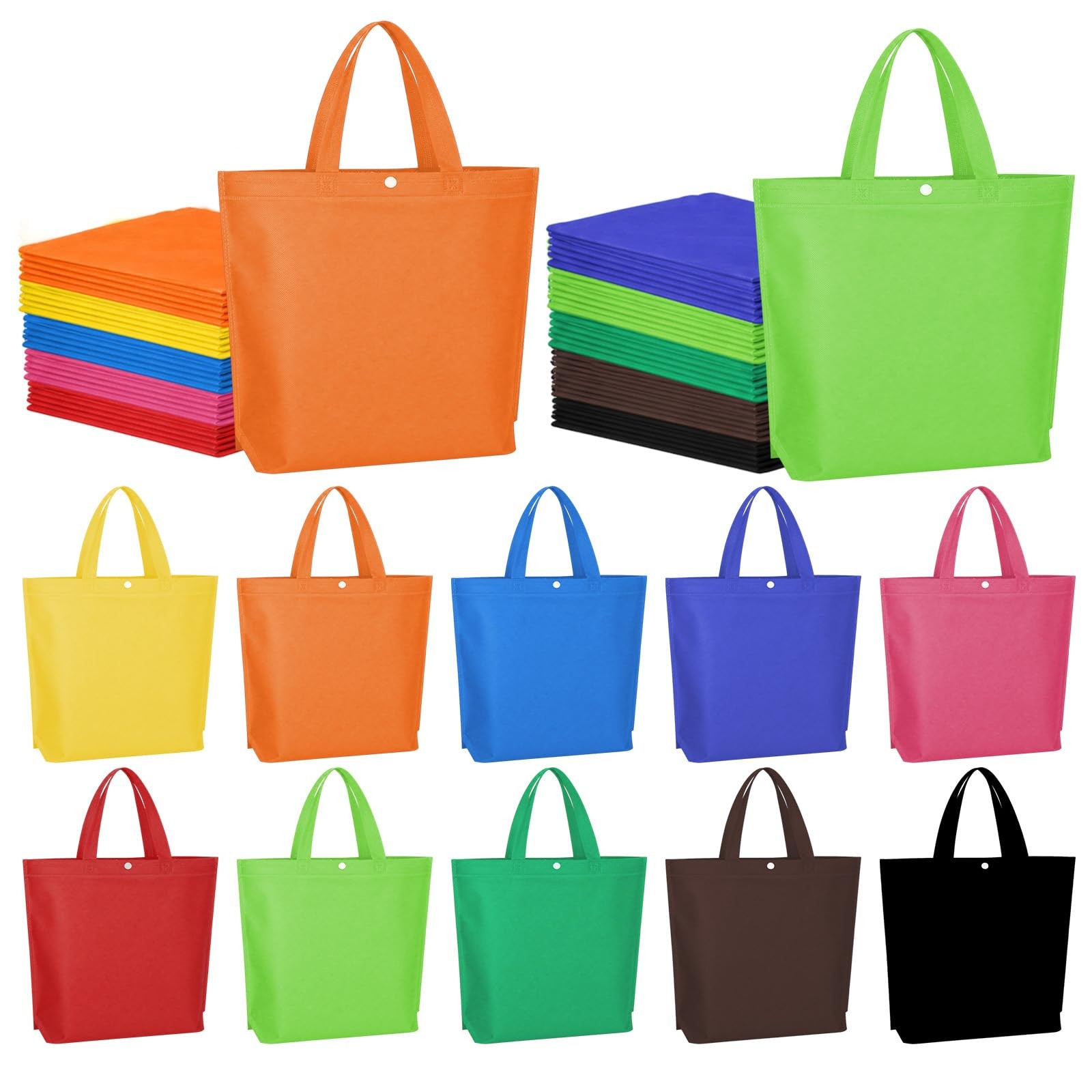 100 Pcs Reusable Grocery Bags With Handles, Multicolor Non Woven Shopping Tot…