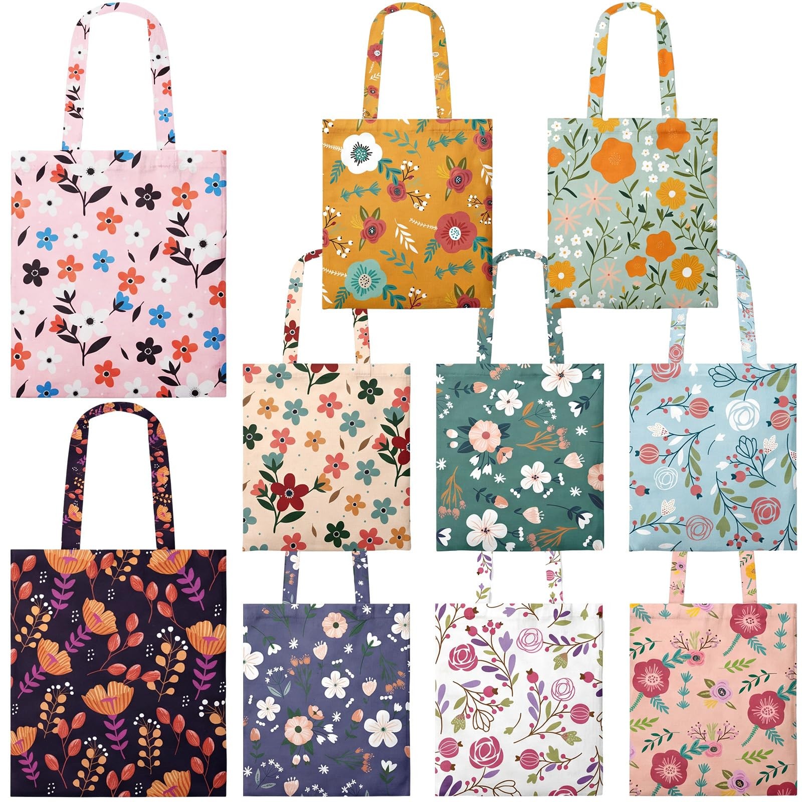 10 Pcs Wildflower Canvas Tote Bags Bulk Cute Summer Flower Reusable Shoulder …