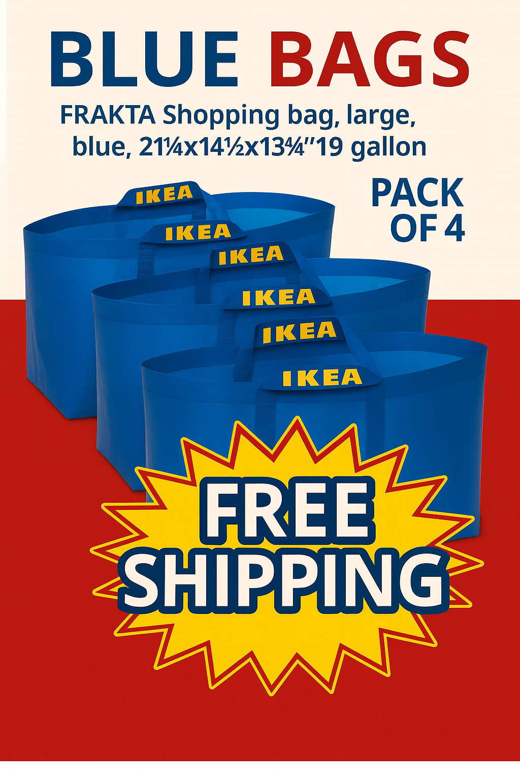 IKEA 172.283.40 Reusable Shopping Bag 19 Gallon – Blue (4 Pack)
