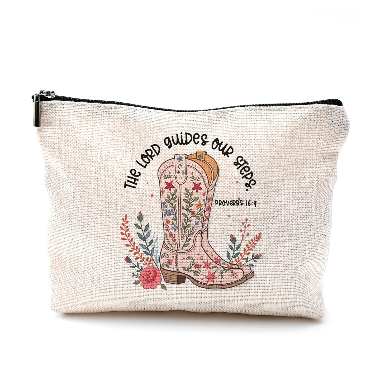 BILLAION Christian Western Cowgirl Makeup Bag, Proverbs 16:9 Bible Multicolor