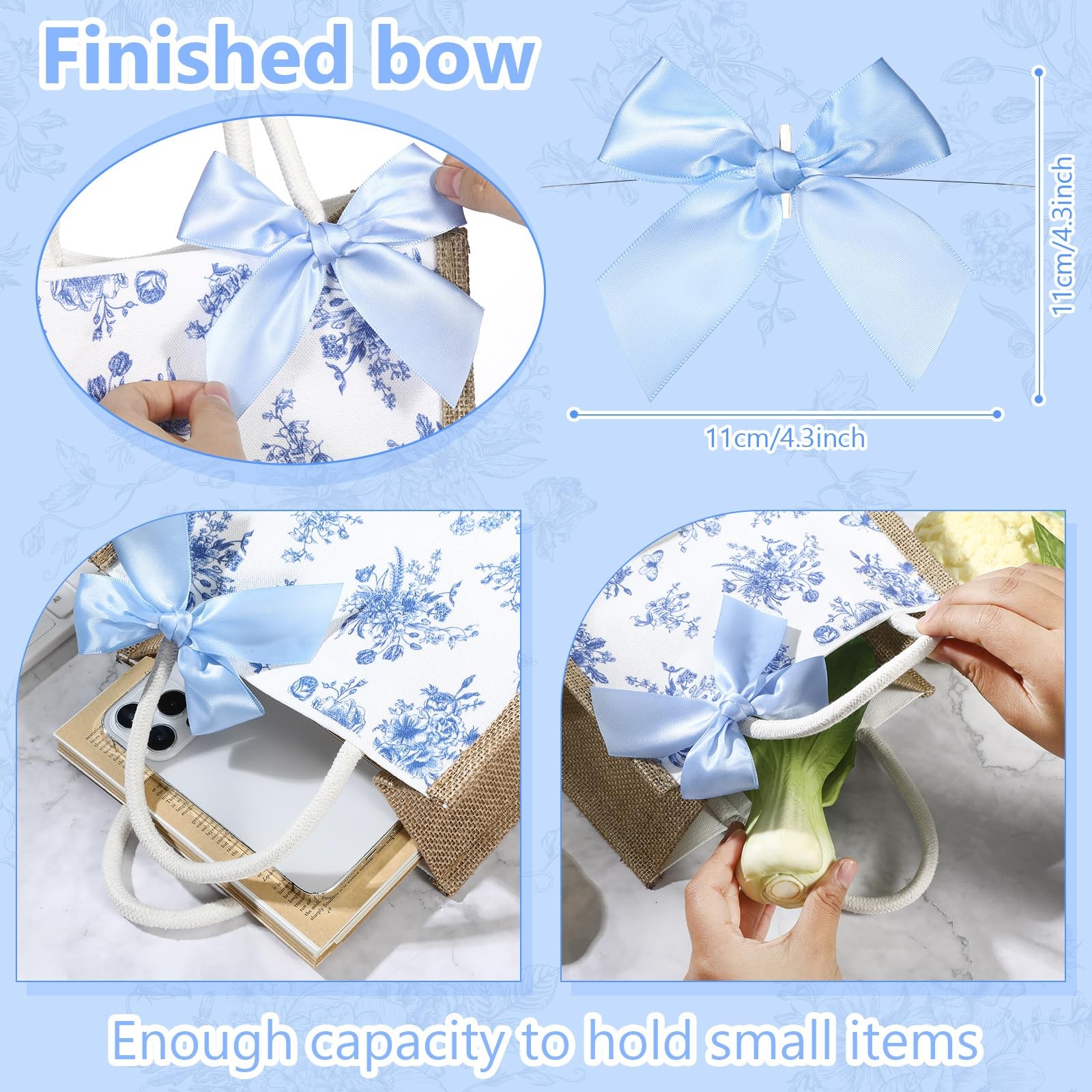 12 Pcs Floral Burlap Tote Bags with Handles Blue White Chinoiserie Jute Gift